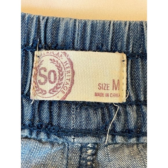 SO Womens Chambray Denim Shorts Mid Rise Classic Drawstring Waist Blue Size M - Picture 7 of 9